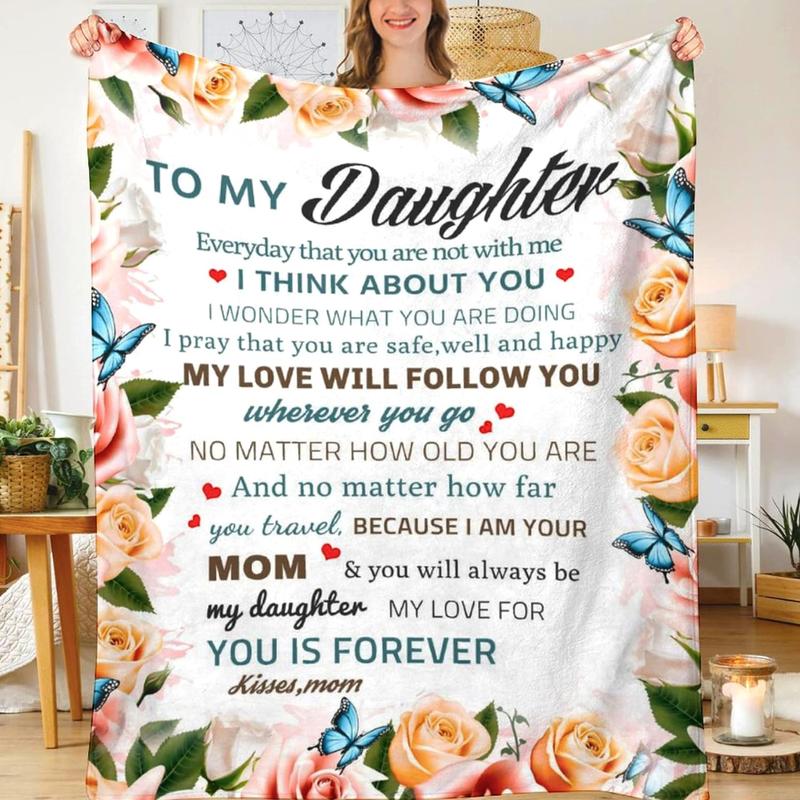 TikTok Shop Daughter Blanket To My Daughter Letter From Mom Gifts Letter Printed Throw Fleece Flannel Blankets Birthday Gifts for Daughter Adult Mother Daughter Gift from Mom