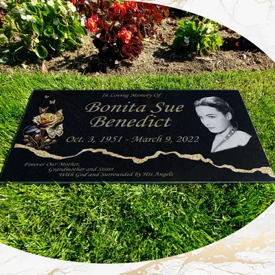 Human Memorial Plaque Granite Tombstone with Photo Custom Grave Marker Custom Headstone Indoor /Outdoor outlet Engraved Plaque Base Stand