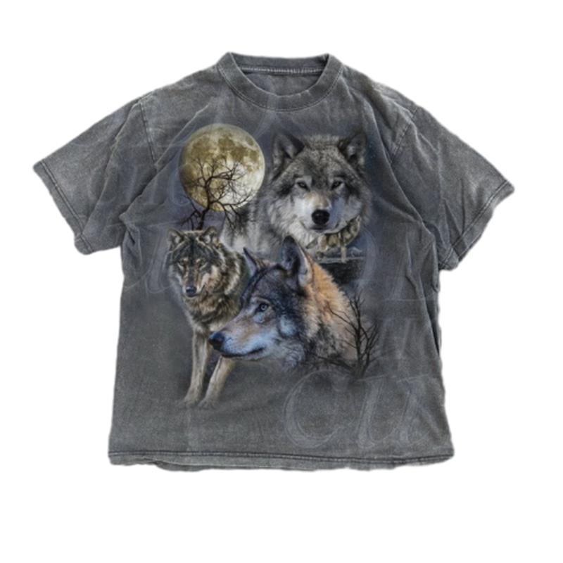 Wolf shirt retro vintage Crew Neck T Shirt Clothing Casual Anniversary gift rock tee smosh