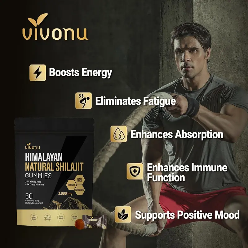 Product Introduction of Himalayan Shilajit Energy Gummies with Ashwagandha & Gokshura | Stress Relief & Vitality Support | 60 Sugar-Free Vegan Supplements 1