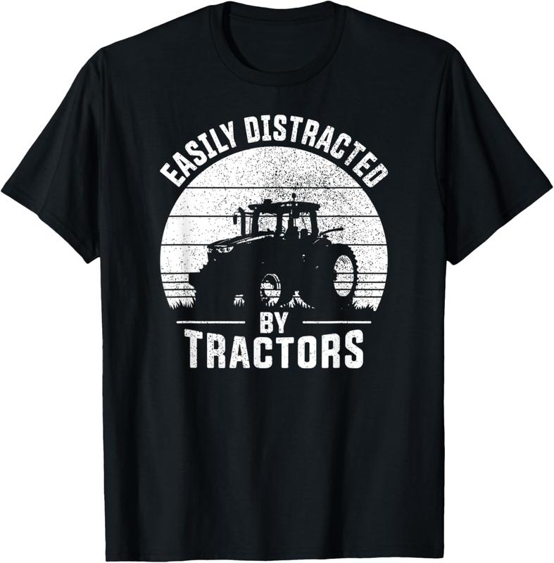 Easily Distracted By Tractors Farming Funny T-Shirt Easily Distracted By Tractors Farming Funny T-Shirt