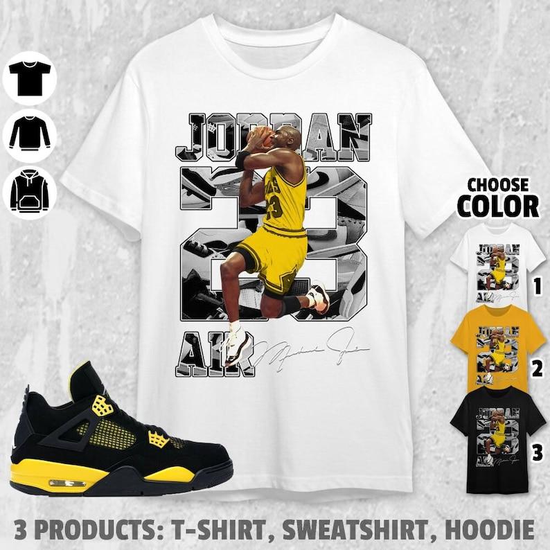 TikTok Shop Jordan 4 Thunder Unisex T Shirt Sweatshirt Hoodie Number 23 MJ Custom Tees Shirt In Gold To Match Sneaker