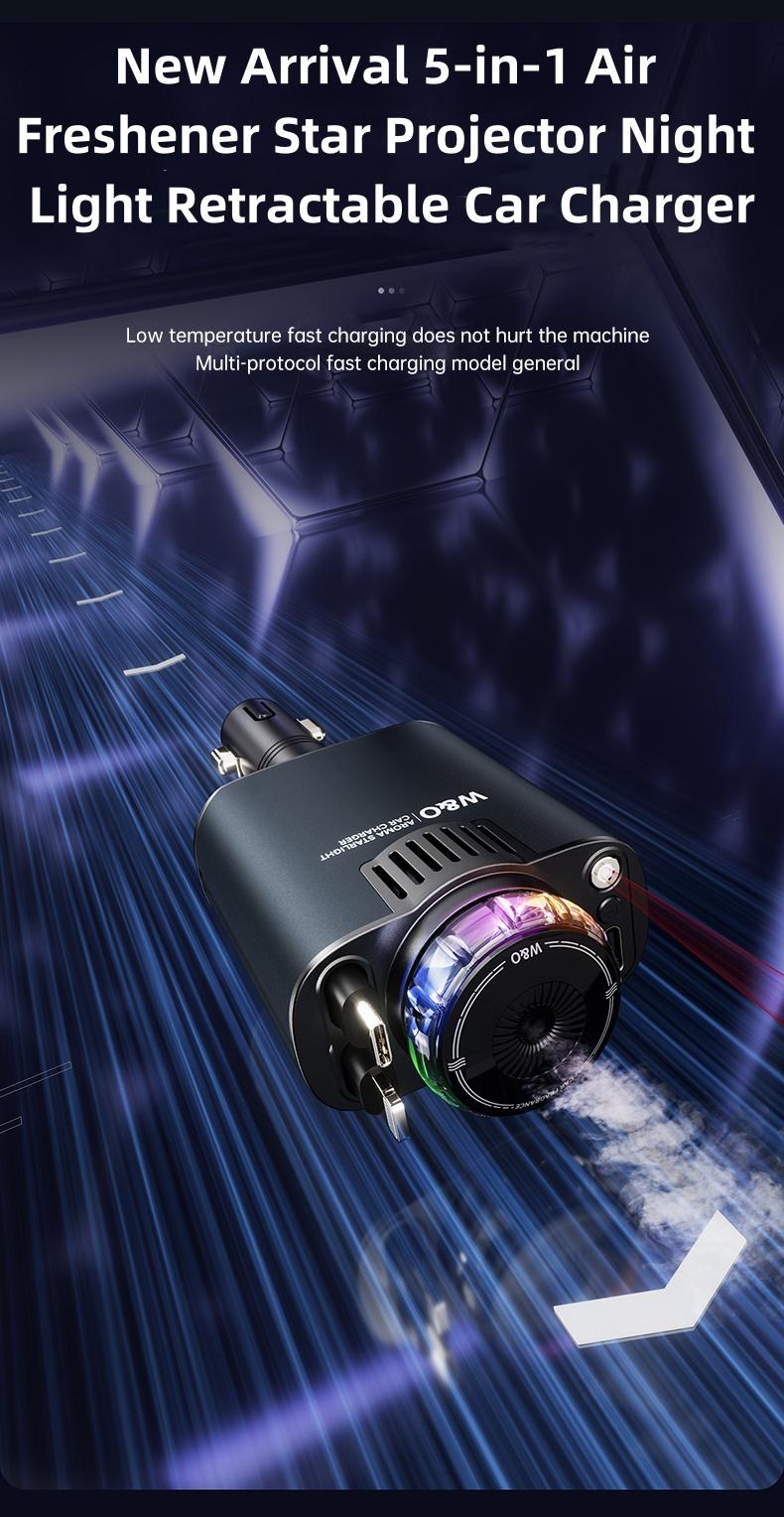Product Introduction of W&O Aromatic Starlight In Car Roof Retractable Car Charger with Lightning Cable, Dual Charge Port (3*15ml Bottles), Fast Charging Adapter - Automotive 11