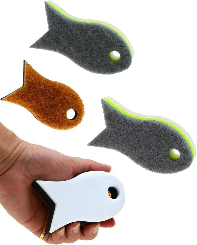 TikTok Shop 3 Packs Aquarium Fish Shape Glass Cleaner Sponge 4 Density Cleaning Sponges for Glass Walls Fish Tank Scraper Pad Hand Held Cleaner Scrubber Pad for Glass Aquariums Limpiador Acuarios