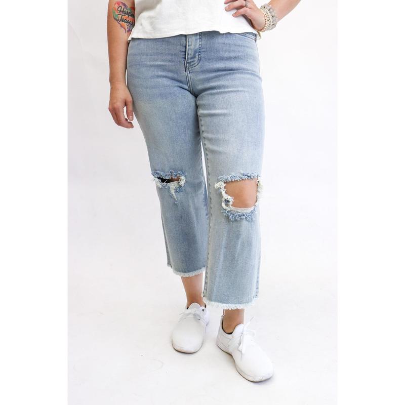 Tummy Control Crop Wide Leg Jeans by RFM 2