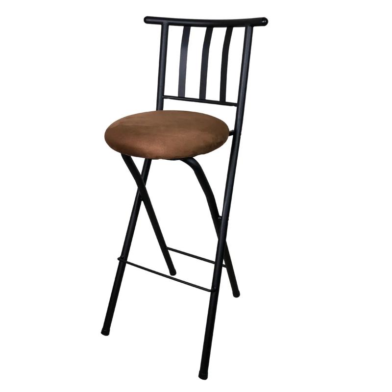 TikTok Shop Indoor Metal Folding Stool with Slat Back and Microfiber Seat Furniture Dining Chairs Bar Stools Brown Folding Chairs For Parties Bar Furniture Bar Chairs