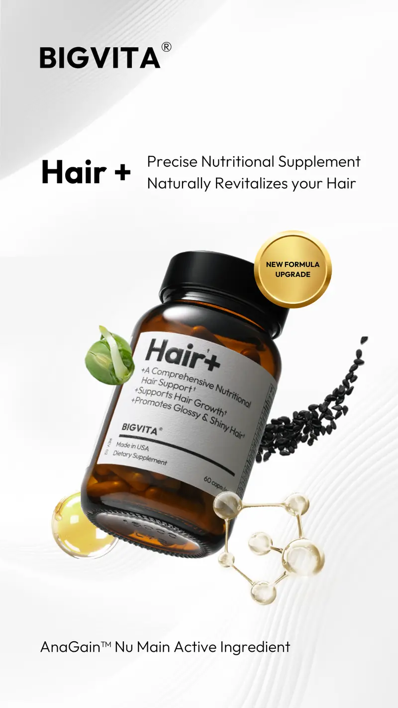 Product Introduction of BIGVITA Hair+ | Vegan Gluten Free Haircare Supplements for Women and Men, Vitamins for Healthy Natural Faster Hair Growth 4