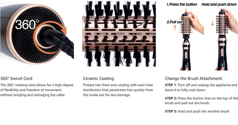 Beautimeter Hair Dryer Brush, 3-in-1 Round Hot Air Spin Brush Kit