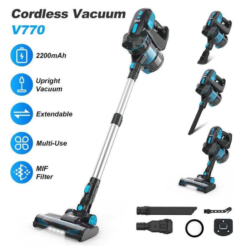 INSE Cordless Vacuum Cleaner, 6-in-1 Rechargeable Stick Vacuum, Up to 40mins Runtime, Lightweight Vacuum, Ultra-Quiet, Versatile Cordless Stick Vacuum for Pet Hair Hard Floor Home Car