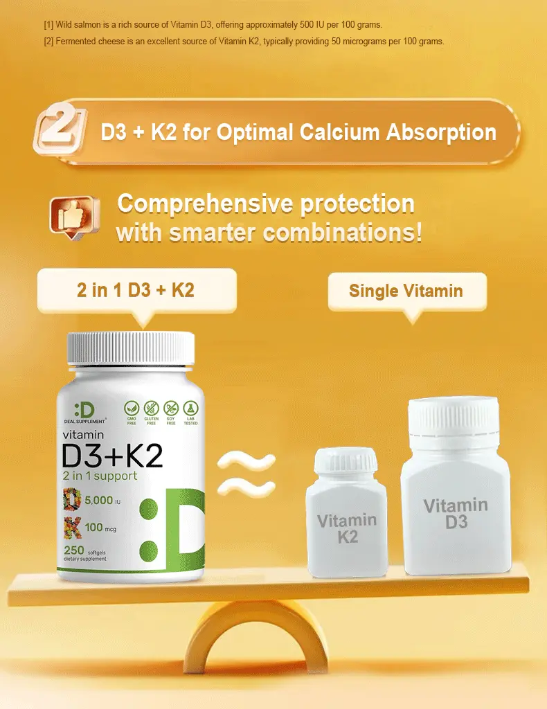 Product Introduction of Deal Supplement Vitamin D3K2, 250 Veggie Softgels, 2 in 1 (5000 IU D3+100mcg K2 MK7) | Healthy Bones, Teeth, Heart, Immune System 10