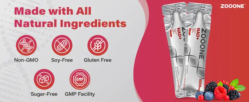 Product Introduction of ZOOONE 1000mg NAD+ Berry Flavor Drink Mix for Skin Aging Support, Energy, and Focus - 30 Pack - 0