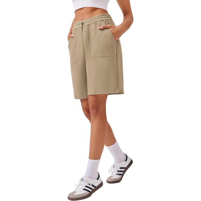 TikTok Shop PINSPARK Bermuda Sweat Shorts Women High Waisted Casual Short Knee Length Athletic Shorts Trendy Activewear with Pockets