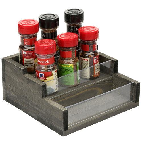 TikTok Shop Gray Wood Stair Step Design Spice Rack w Clear Acrylic Front Panels