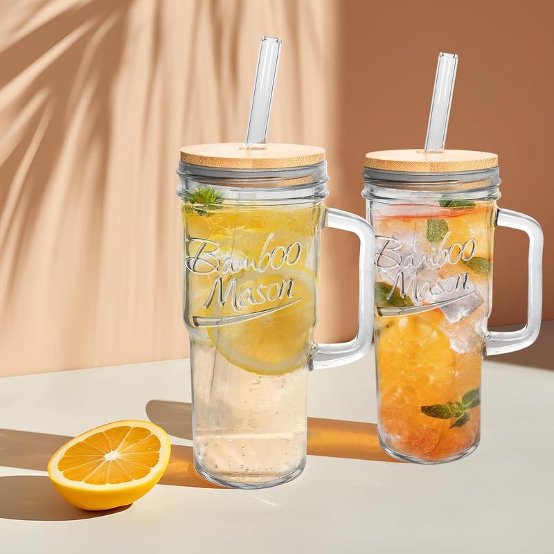 Product Introduction of Easter Gifts - 24 oz Glass Tumbler Cup with Handle- Stylish Coffee Glass Water Bottle With Lid&Straw, Wide Mouth Mason Jar Cups, Fit Car Cup Holder Bamboo Drinkware 3