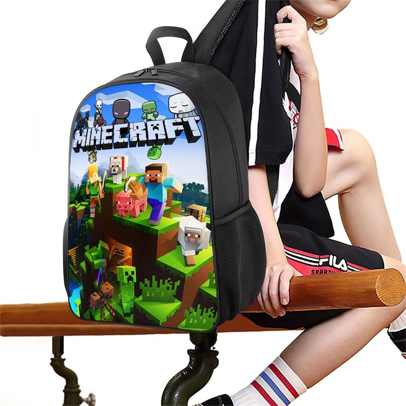 TikTok Shop Minecraft Backpack For Boys Kids Gamer Black School Rucksack Green Creeper Zombie Skeleton Enderman Cave Spider