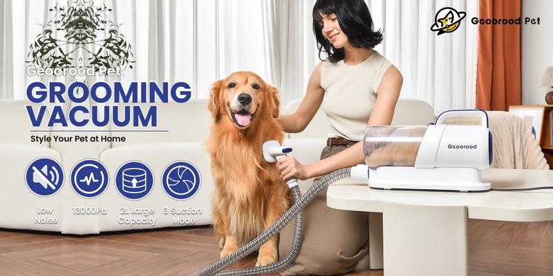 Product Introduction of Geoorood Dog Grooming  Vacuum, Professional Pet Grooming Kit with 4 Proven Tools, 13000Pa Vacuum Suction Power, 2.5L Dust Collection Reservoir & Low Noise Design for Dogs & Cats 13