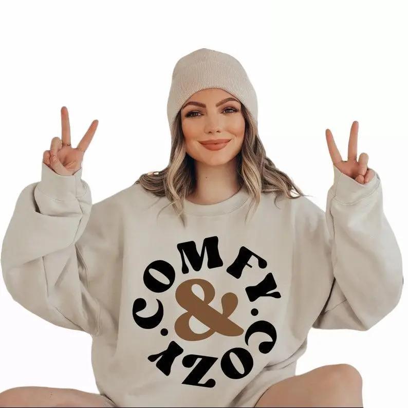 TikTok Shop Comfy Cozy Sweatshirt Cute Winter Sweatshirt Cozy Season Sweater Cozy Vibes Sweatshirt Winter Outfit Holiday Sweater Winter Clothing Cotton Round Neck Womenswear Elegance