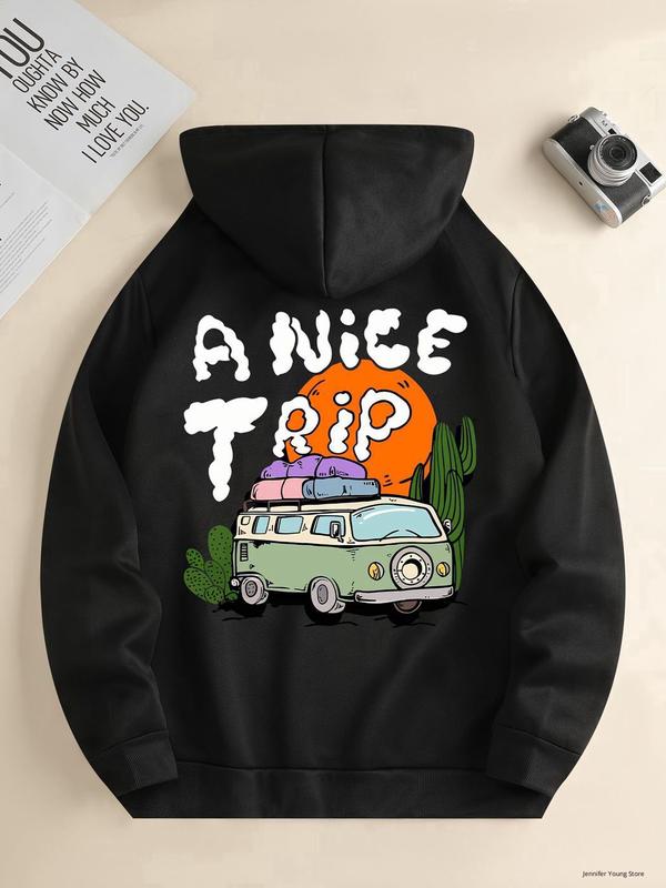 TikTok Shop A NICE TRIP Print Hoodies For Men Graphic Hoodie With Kangaroo Pocket Comfy Loose Trendy Hooded Pullover Mens Clothing For Autumn Winter