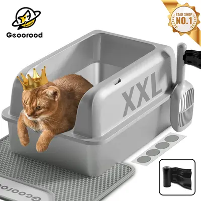 Extra Large Stainless Steel Cat Litter Box With Lid - XL High Sided Enclosure For Big Cats, Anti-Leak & Non-Stick