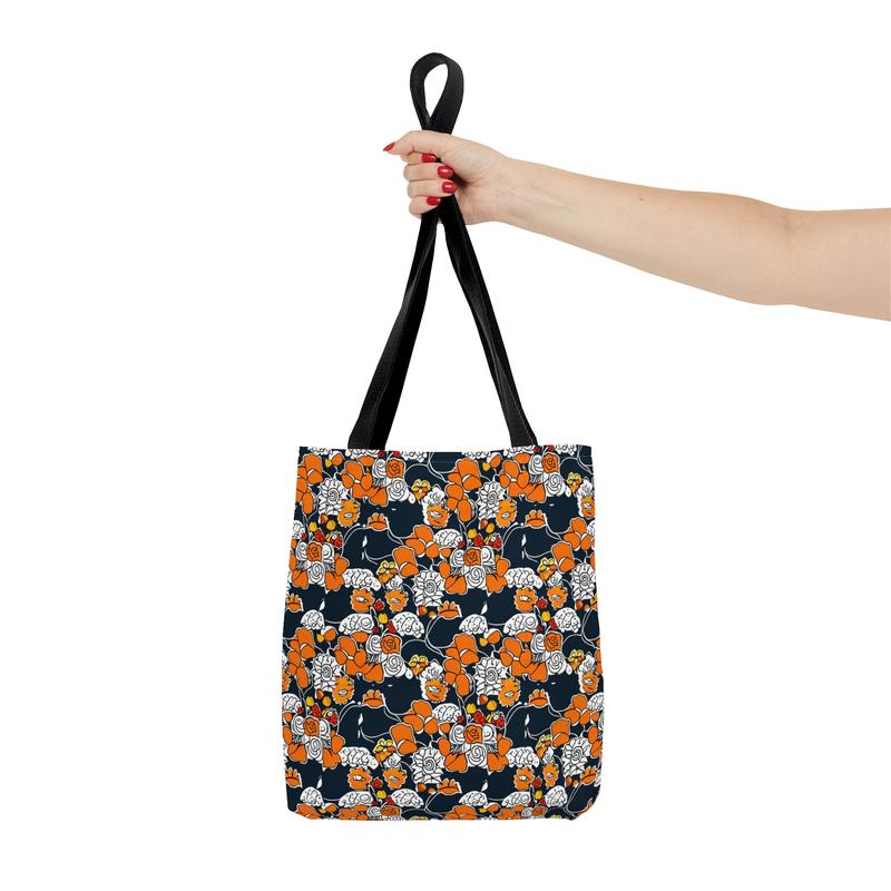 Navy Floral and Leather Colorblock Tote - Canvas and Leather Tote - Fall Tote Bag - Travel Tote - selling Large Tote Bag