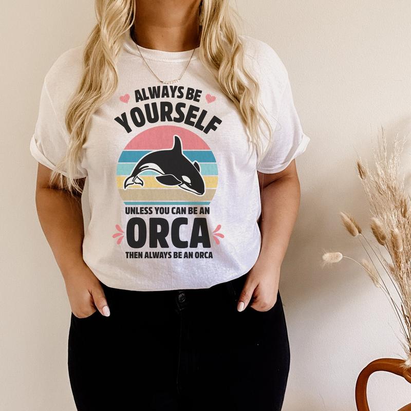 TikTok Shop Orca Shirt Killer Whale Shirt Funny Orca Whale Aesthetic Clothes Alt Clothing Y2k Clothing Indie Clothing Oversized Tshirt Whale Lover Shirt Top Classic Cotton Crewneck Sweatshirt And Funn...