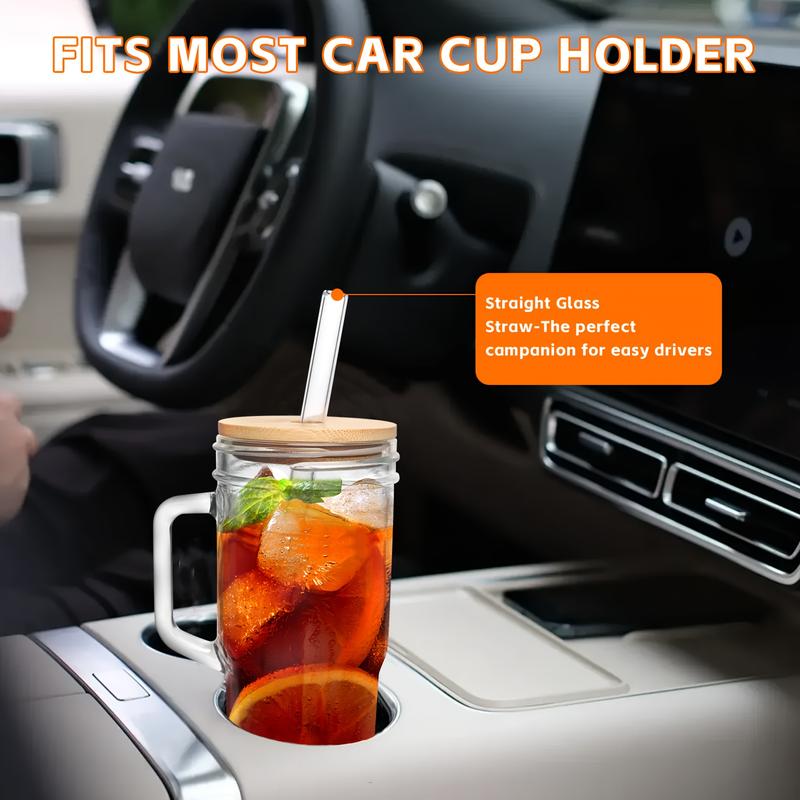 Easter Gifts - 24 oz Glass Tumbler Cup with Handle- Stylish Coffee Glass Water Bottle With Lid&Straw, Wide Mouth Mason Jar Cups, Fit Car Cup Holder Bamboo Drinkware 5
