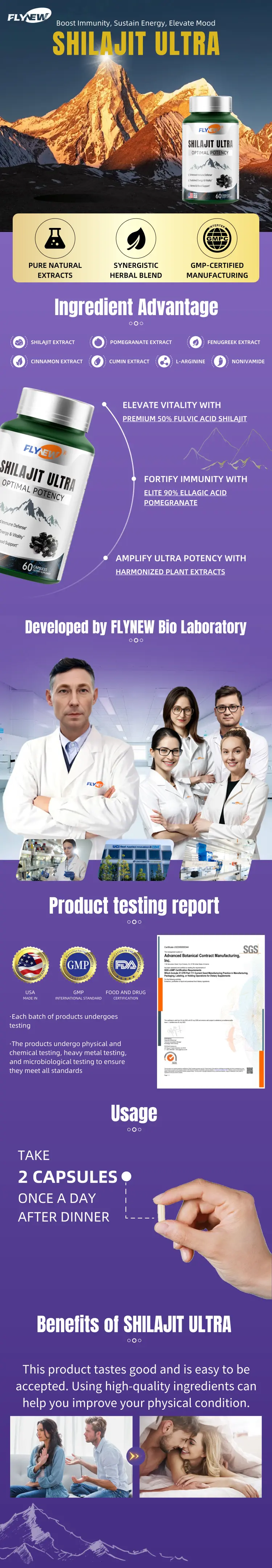 Product Introduction of FLYNEW Optimal Potency | Shilajit Ultra | Adaptogen Energy Stamina Immune Antioxidants | Made in USA | 60 Capsules 0