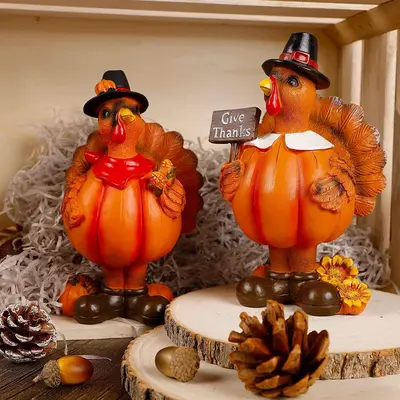 Thanksgiving Set - Fall Decorations - Gift - Handmade - Decorative Collectibles - Wooden figurine - Shelf Sitter - Pilgrims - Turkey discount Dinner