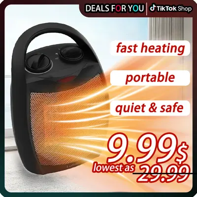 Portable Ceramic Space Heater With Thermostat - 1500W, 12H Timer, ECO Mode & Remote | Quiet Heater For Bedroom, Office, Garage