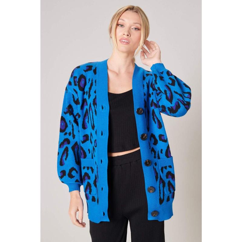 Blue leopard cardigan hotsell