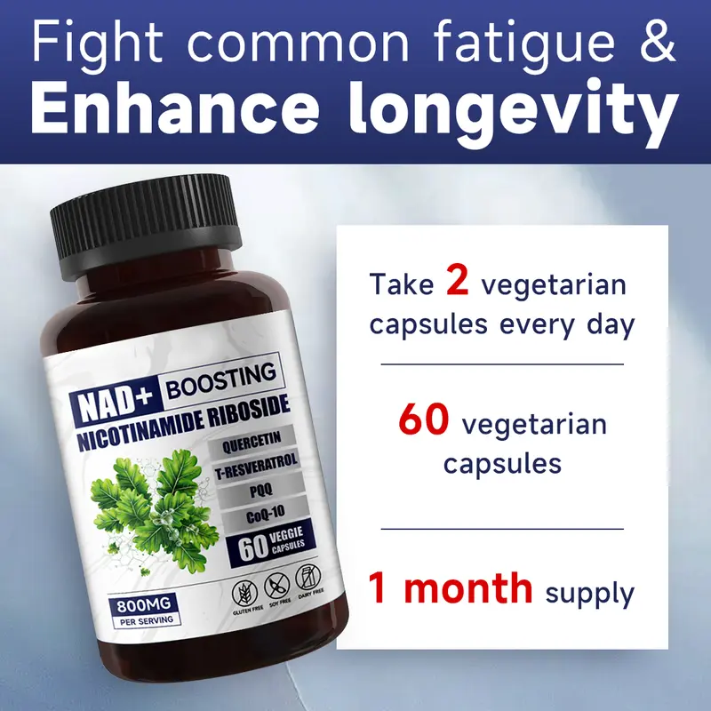 Product Introduction of PLAIRMOI NAD+ Supplement 800mg Advanced | Highest NAD Pontecy | Max Absorption | Pure NAD Supplement | NR Supports Cellular Energy Metabolism & Repair, Vitality, Healthy Aging of Heart, Brain & Muscle | Nad with Resveratrol,Quercetin,PQQ,CoQ10 | 60 Caps. 12