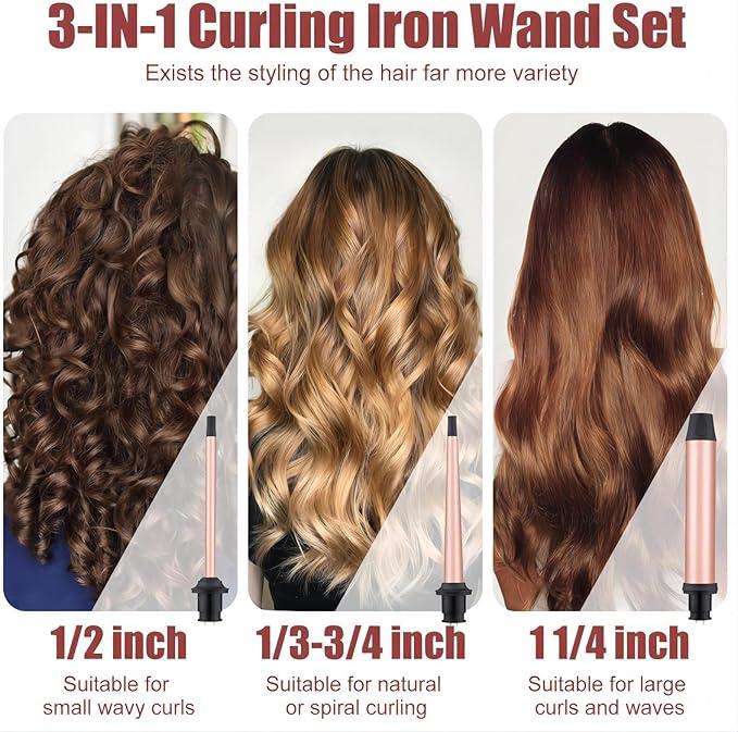 TikTok Shop 3 in 1 Curling Wand Set SIQUER Hair Waver Curling Iron for Women with 3 Interchangable Ceramic Beach Waves Wands 1 2 Inch to 1 1 4 Inch Fast Heating Up Hair Curler with Box Rose Black