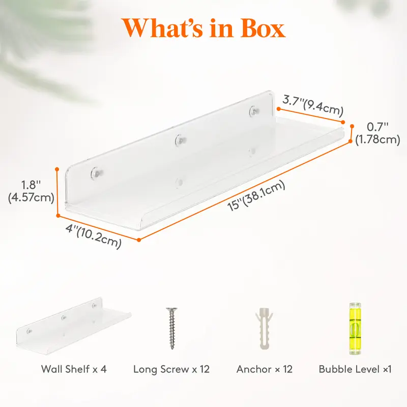 Lifewit Floating Shelves for Wall, Acrylic Shelf, Room Decor Bookcase/Vinyl Record/Photo/Picture in Bedroom, Living Room, Bathroom, Kitchen Storage 3