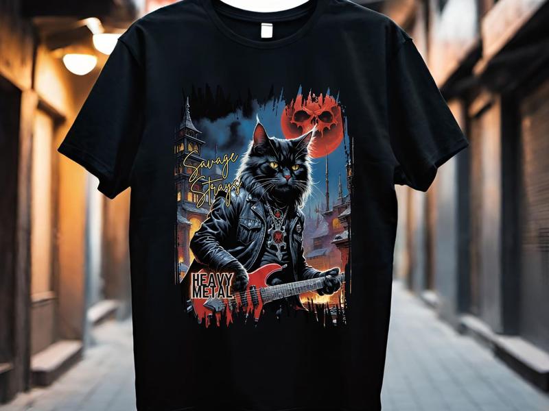 TikTok Shop Cat Metalhead T Shirt Heavy Metal Cat Power Tee Death Metal Cat Lover Gift Heavy Meowtal Funny Metal T Shirt V9