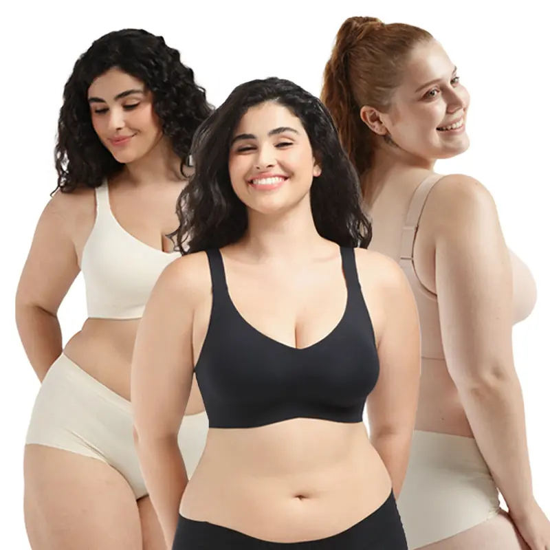 COMFELIE S-3XL Plus Size Wireless Bra for Women ,Seamless Bra with Support Bralette, Comfort Lightly Lined Full Coverage Bra EB061-62, 1 Pack 3