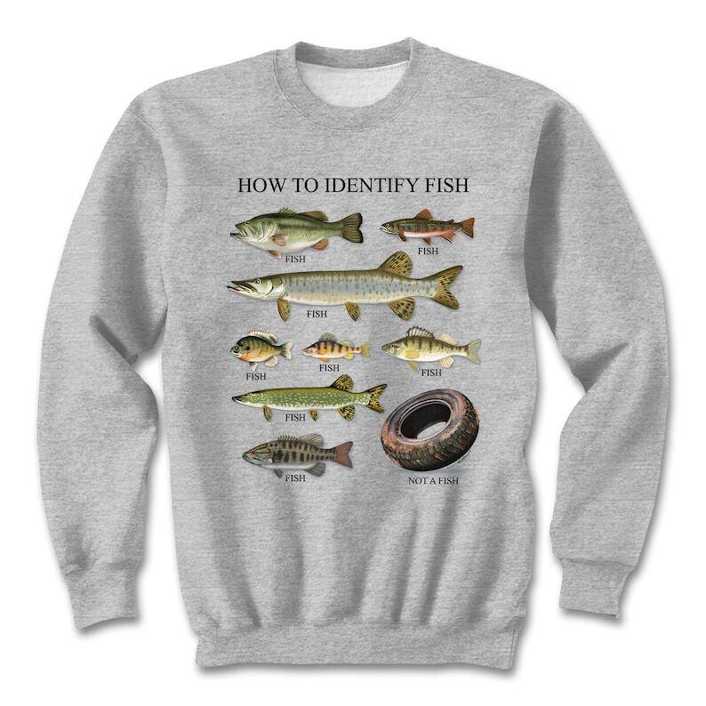 TikTok Shop Fishing Sweatshirt How to Identify Fish Funny Fishing Shirt Nature Lover Funny Fish Shirt Gift For Fisher Pullover Sweatshirts