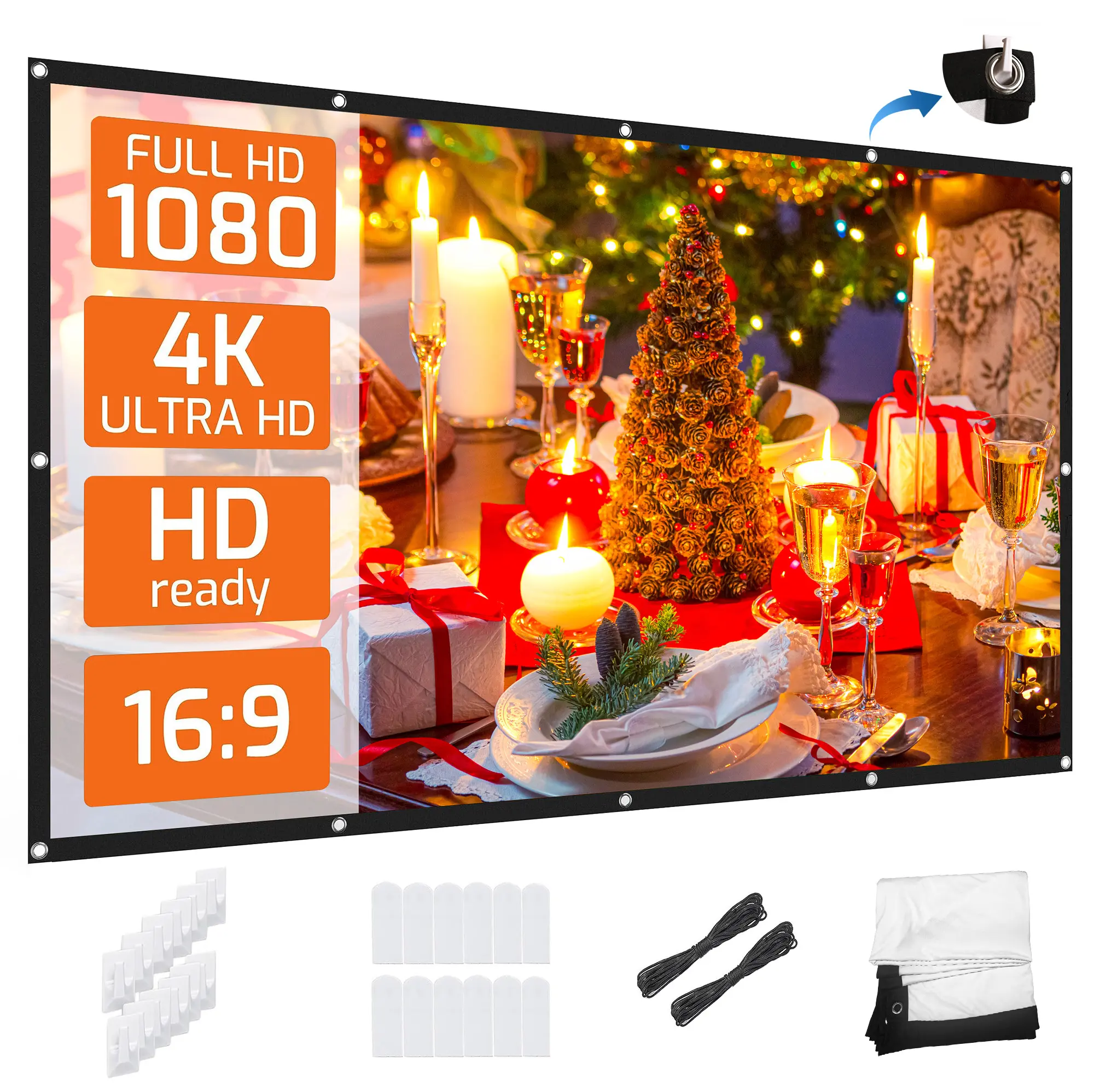 120 inch Portable Projection Screen, 16:9 4K HD Wrinkle-Free Foldable Movie Screen for Backyard, Double Sided Projection for Home Theater, NB-HP005