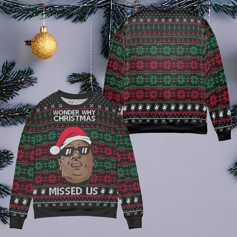 TikTok Shop The Notorious B.I.G Ugly Sweater Wonder Why Christmas Missed Us Sweater The Notorious B.I.G Hip Hop Music Lover Ugly Sweater Crewneck Long Sleeve