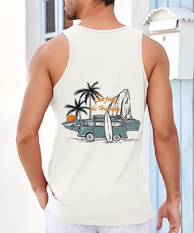 TikTok Shop Men s Summer Vacation Tank Tops Enjoy The Holiday Vest Tops Regular Fit Casual Sleeveless Top For Summer Fashion Men s Clothes For Daily Streetwear Gift For Him Breathable Clothes