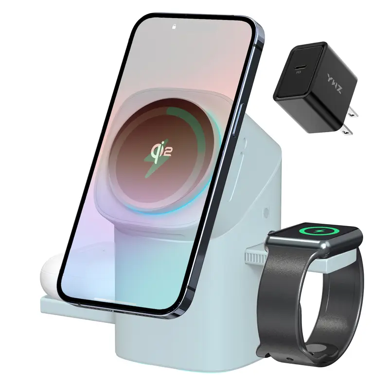 Three in one wireless charger, fast charging, Qi2 certified, suitable for, iPhone,iWatch, AirPods headphone charging stations, touch pop-up charging, easy to carry wireless charger,Wireless Multi-Device Charging touch pop-up charging 5