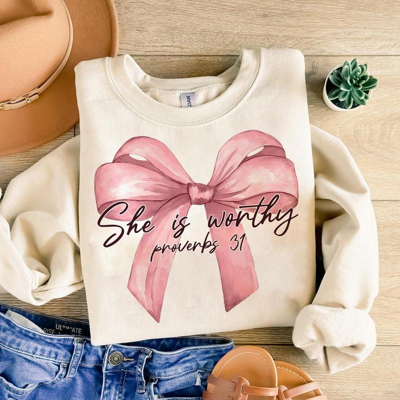 She is Worthy Bow Women's Christian Shirts She is Worthy Bow Women's Christian Shirts