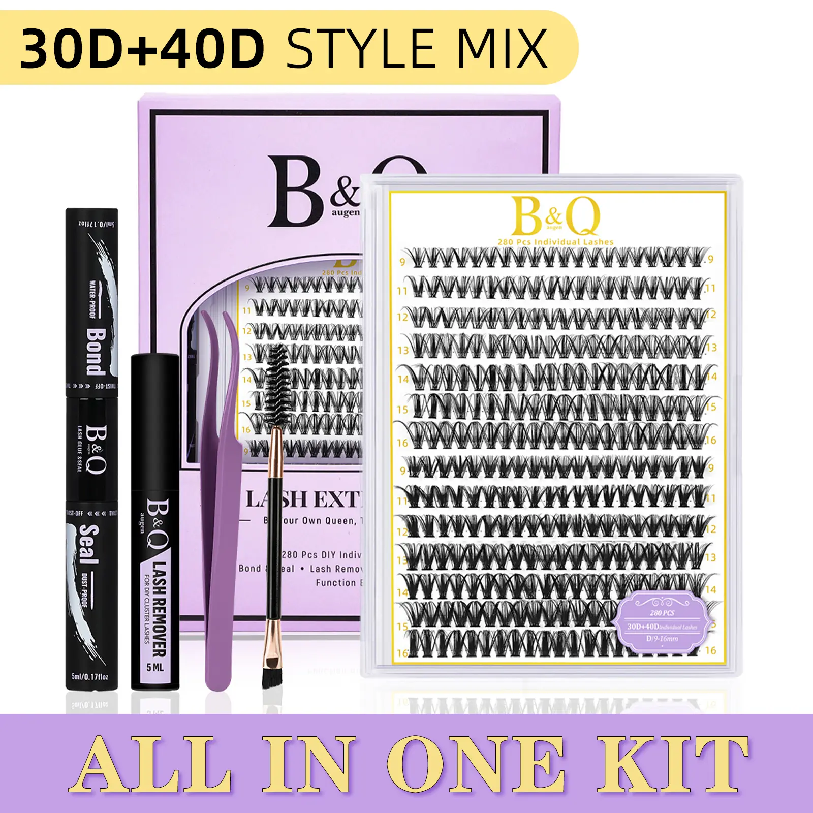B&Qaugen 30D+40D Lash Kit l Natural Look Long Lasting Lashes Beginner Friendly Eyelashes with Bond&Seal Remover Extensions at Home Mother's Day Gift