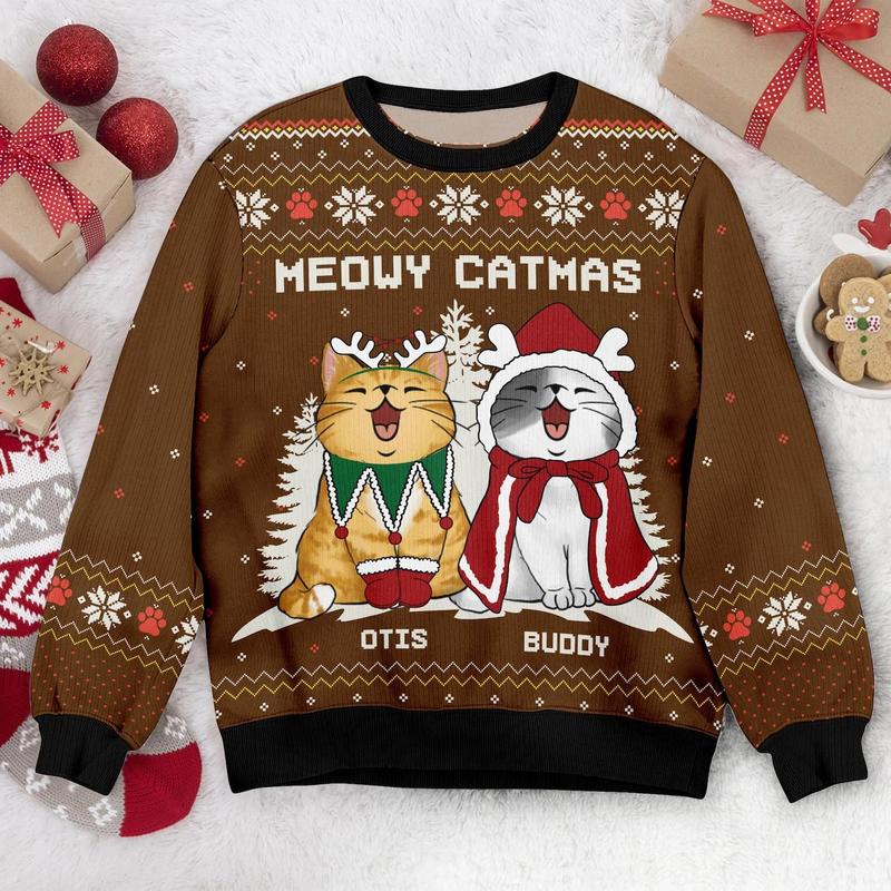 TikTok Shop Personalized Cat Meowy Catmas Ugly Christmas Sweater Custom Cat Ugly Sweater