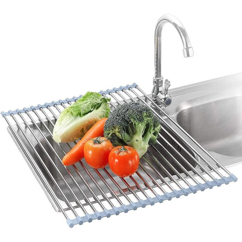 TikTok Shop Roll Up Dish Drying Rack Over The Sink for Kitchen RV Sink 17.5x15.7 in Kitchen Drying Rack Folding Dish Drainer Mat Rolling Dish Rack Foldable Sink Rack Stainless Steel Wide