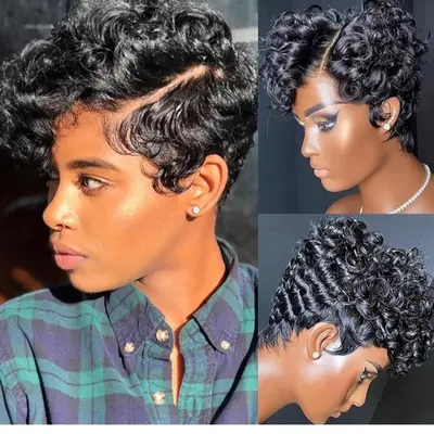 Empire short human hair wig black pixie cut wig short curly layered selling wig 1b color