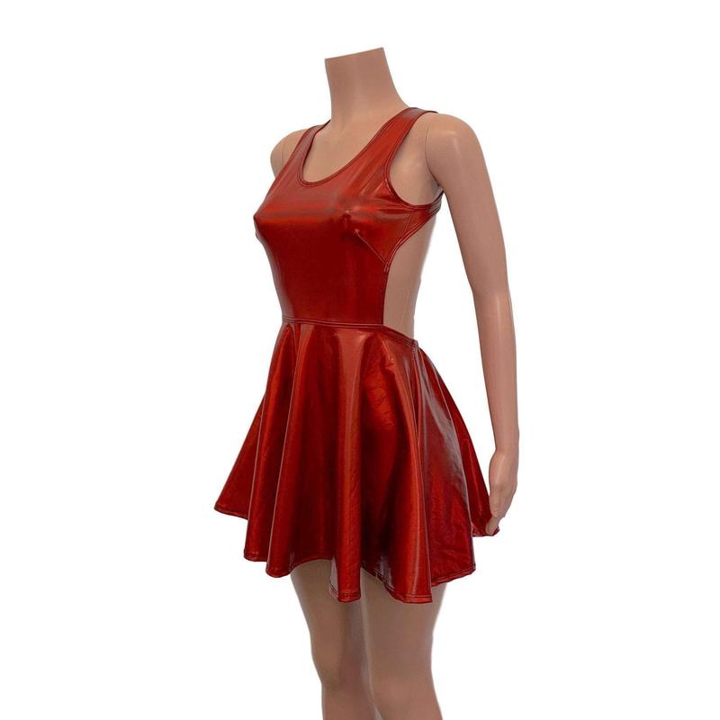 TikTok Shop Cutout Red Skater Dress Red Holographic