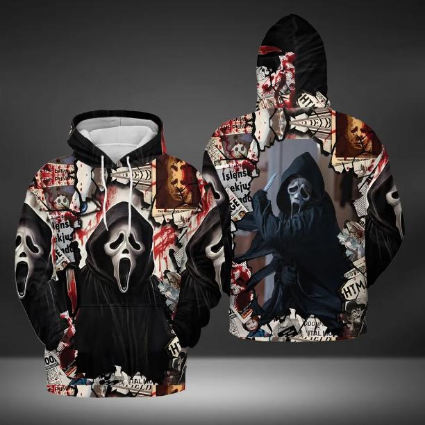 TikTok Shop Horror Scream Ghostface Horror Killer Happy Halloween 3D HOODIE Gift Hoodie Zip Hoodie 3D