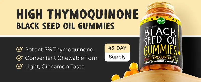 Product Introduction of MAJU Black Seed Oil Gummies, Snack for Hair, Skin, Nails, Gut Gummy (90ct) Supplement 0