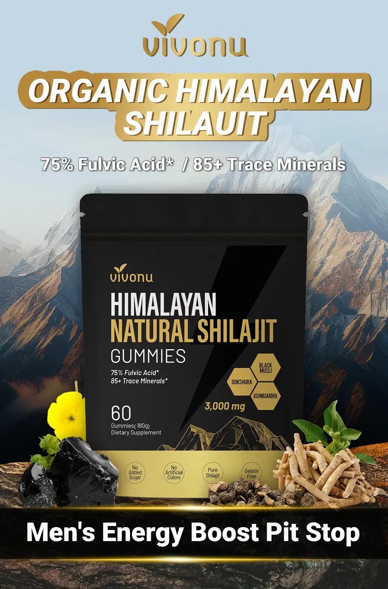 Product Introduction of Himalayan Shilajit Energy Gummies with Ashwagandha & Gokshura | Stress Relief & Vitality Support | 60 Sugar-Free Vegan Supplements 0