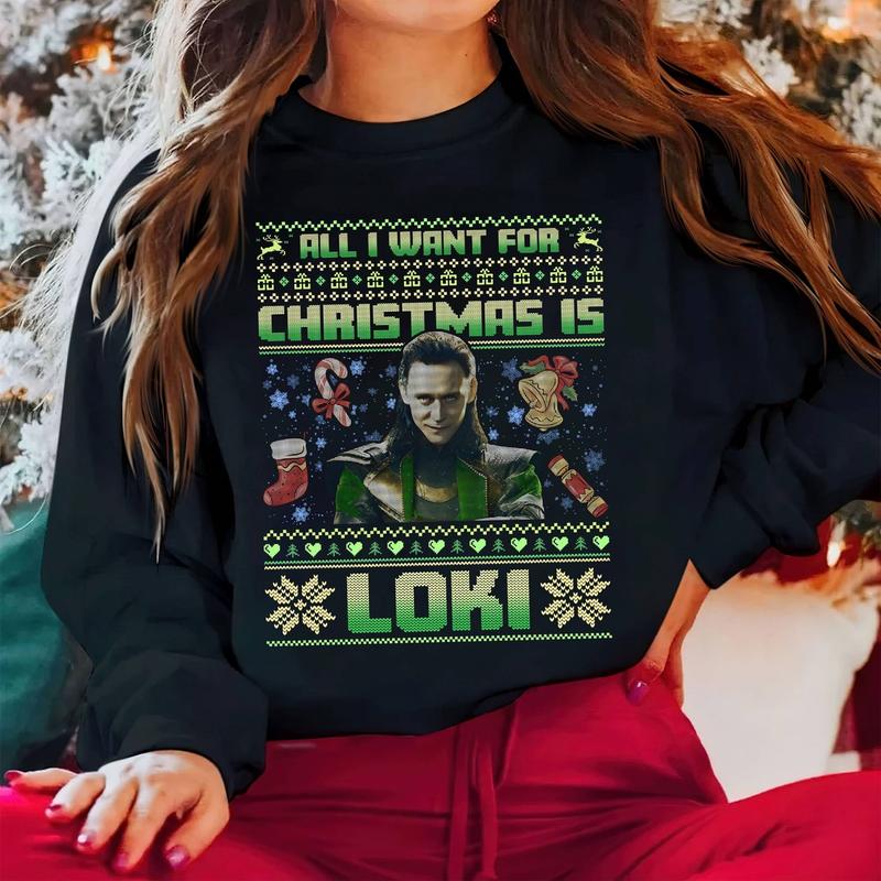 TikTok Shop Loki Laufeyson Ugly Christmas Sweater Shirt All I Want For Christmas Is Loki Sweatshirt Loki Movie God Of Mischief Mcu Avengers Xmas Party Xmas Gifts Unisex Tshirt